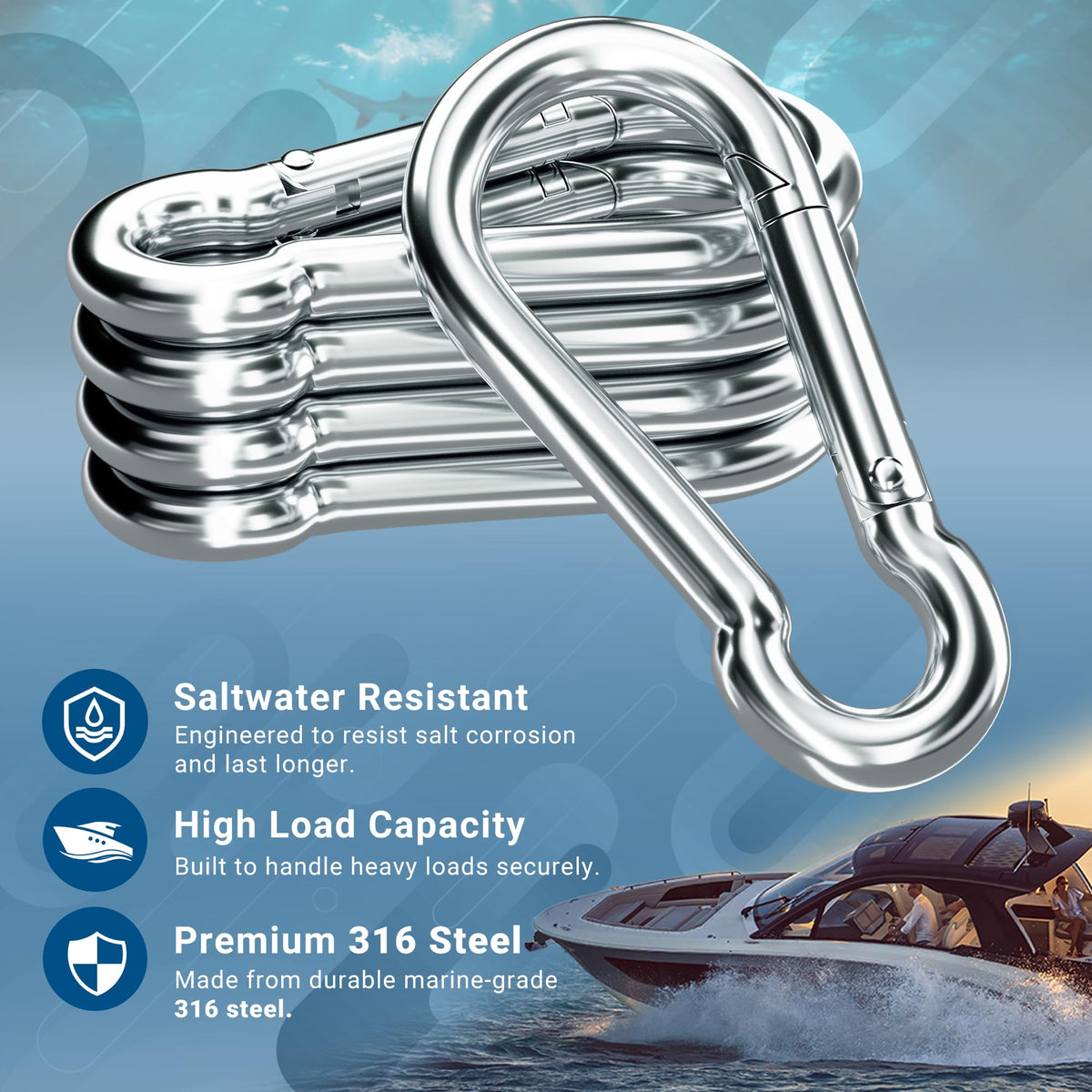 sprookber 316 Stainless Steel Marine Grade 2.36Inch Carabiner Clips, 5 Pack