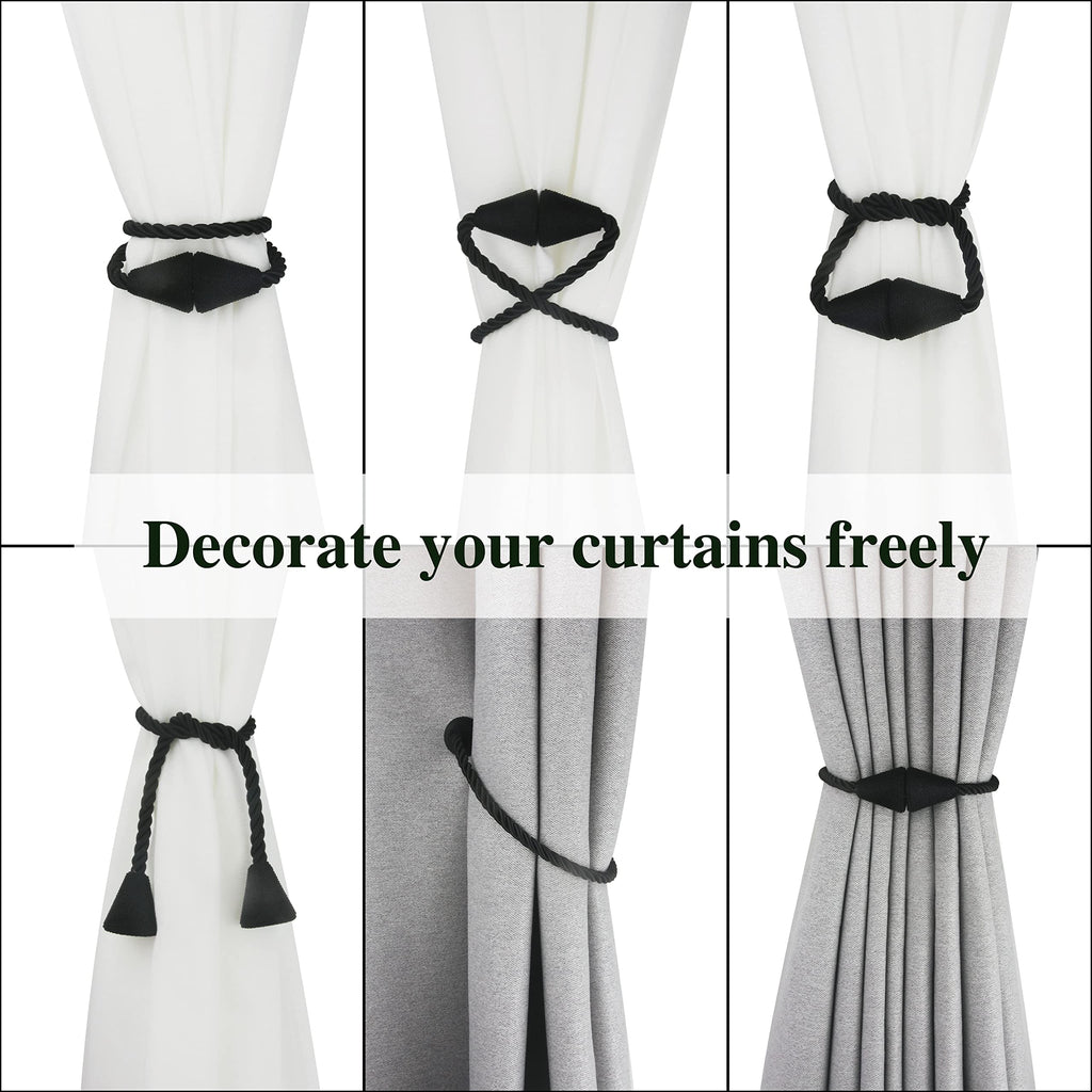 2 Pack Magnetic Curtain Tiebacks Rope Modern Handmade Curtain Tie Backs Decorative Drapes Weave Holdbacks for Window Décor
