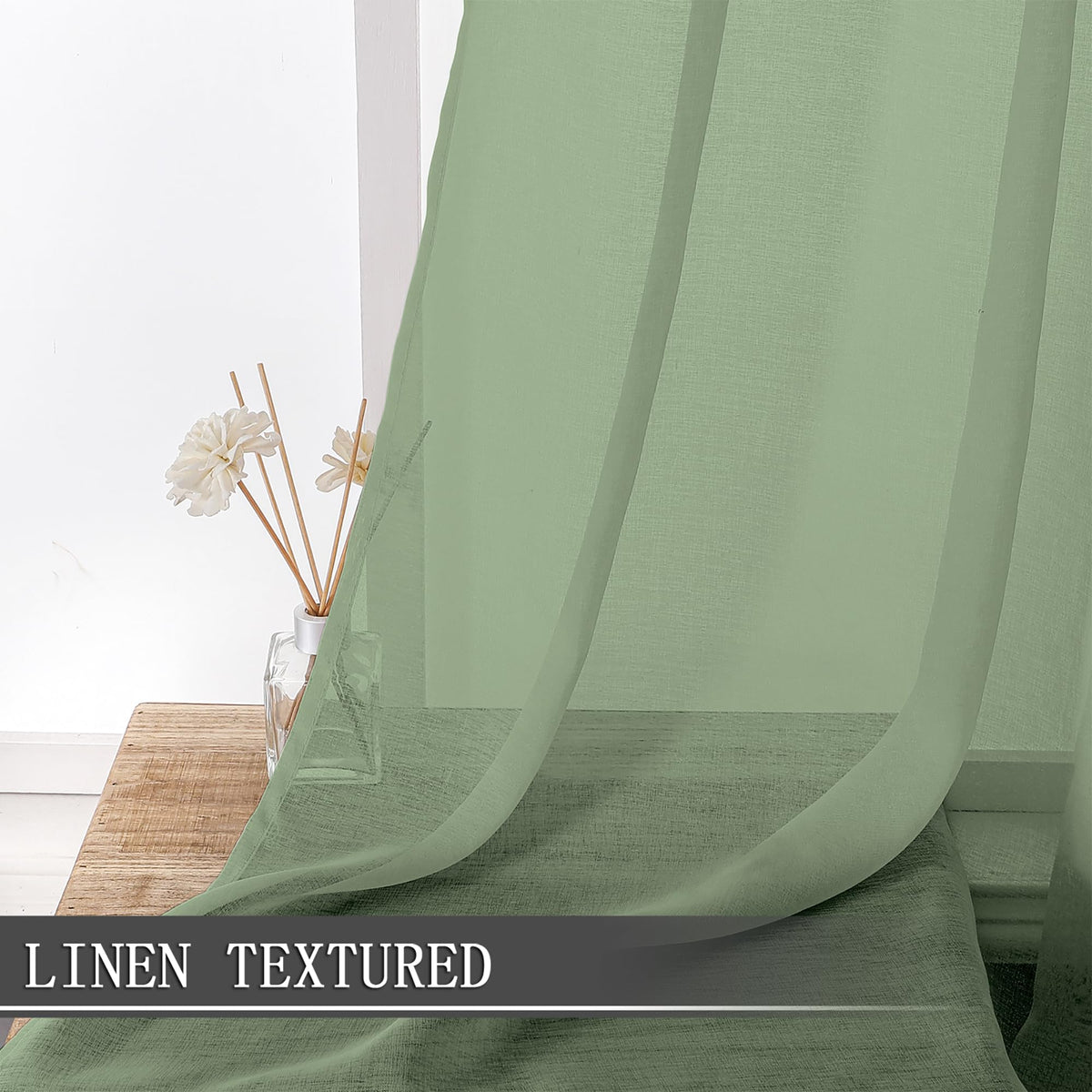 Short Sheer Curtain Living Room Linen Textured Curtains Sheer Light Filtering Voile Rod Pocket Curtain for Bedroom (2 Count)