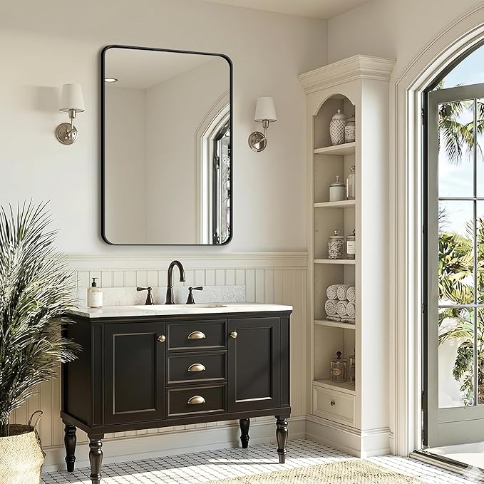FICTOR Bathroom Mirror, 36"x24" Black Framed Vanity Mirror for Wall, Shatterproof &Anti-Rust Bathroom Mirrors for Over Sink, Bedroom, Living Room, Entryway, Vertical/Horizontal Mount