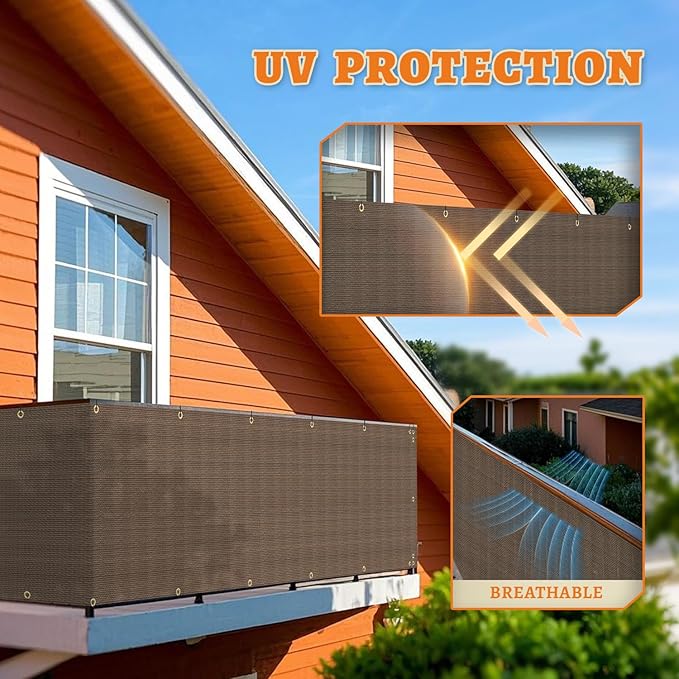 2.5' x 232' Balcony Privacy Screen Fence Cover with Zip Ties Grommets for Apartment Patio Porch Deck Backyard Outdoor (Brown)