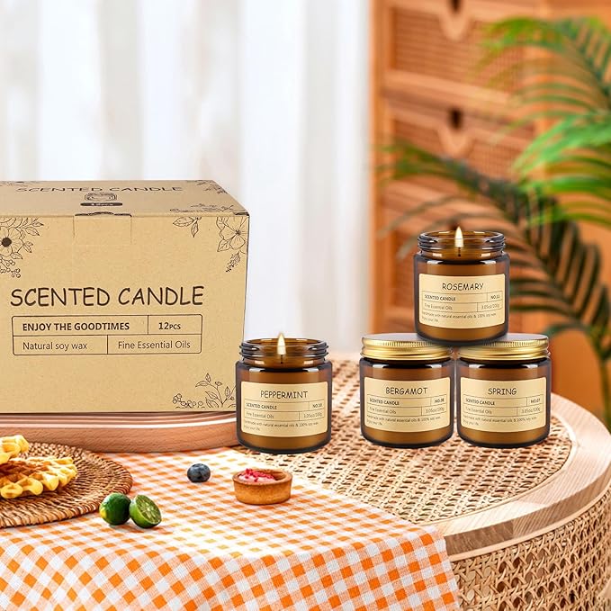 12Pack Scented Candle Set - Aromatherapy Candle Gift Set ??Long Lasting Jar Candles for Men| Women, Ideal for Birthdays, Mother's Day Thanksgiving Gifts