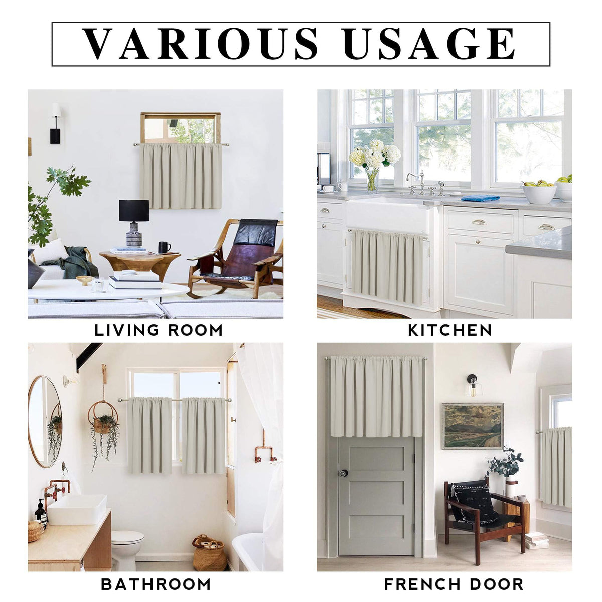 Short Natural Curtains for Small Bedroom Kitchen Cafe Window (2 Count)