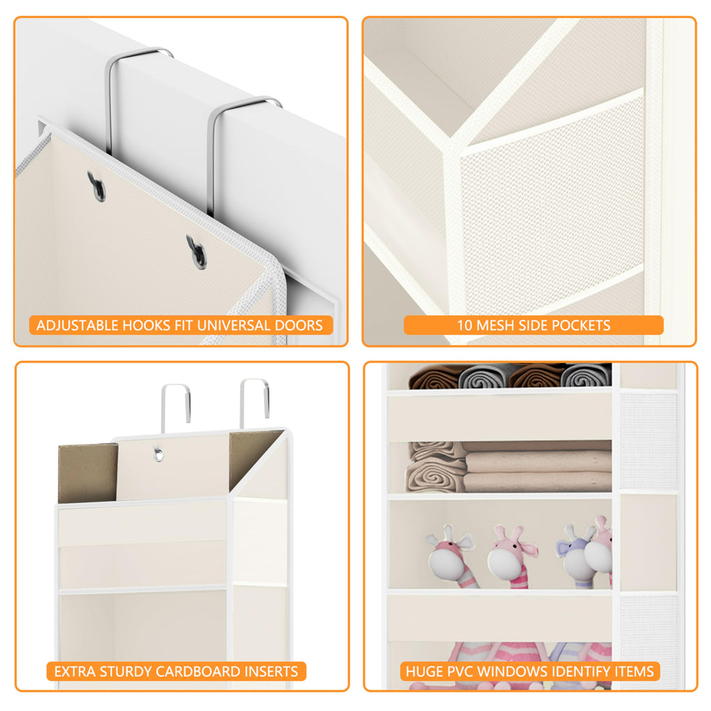 Over Door Organizer with 5 Large Pockets & 10 Mesh Side Compartments