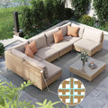 Grand patio 7-Piece Wicker Patio Furniture Set, Boho Outdoor Conversation Set Sectional Sofa with Water Resistant Thick Cushions and Coffee Table, Cream