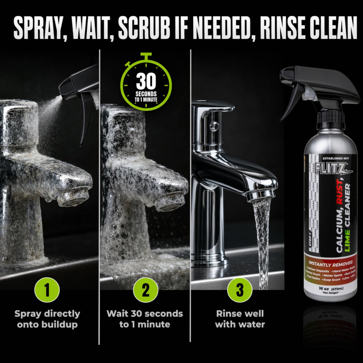 Calcium, Rust, & Lime Remover - 16oz Bottle of USA-Made Limescale Remover for Toilets, Showers, and More - Powerful Spray that Instantly Eliminates Tarnish, Grease, and Other Grime (12 Pack) (192 Fl Oz)