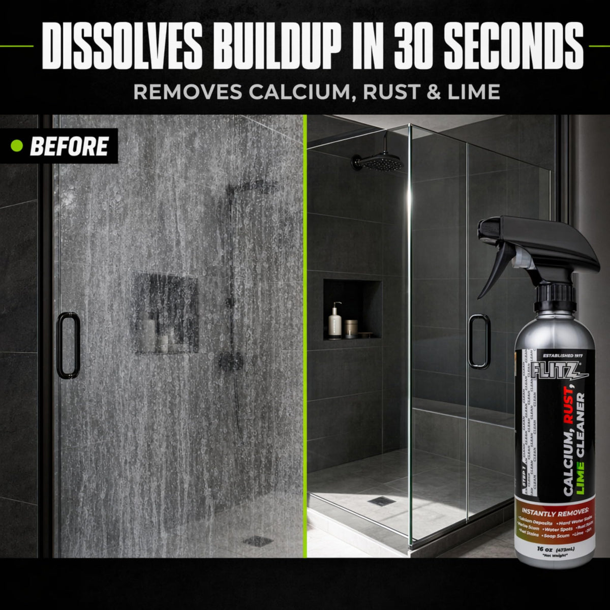 Calcium, Rust, & Lime Remover - 16oz Bottle of USA-Made Limescale Remover for Toilets, Showers, and More - Powerful Spray that Instantly Eliminates Tarnish, Grease, and Other Grime (6 Pack) (96 Fl Oz)