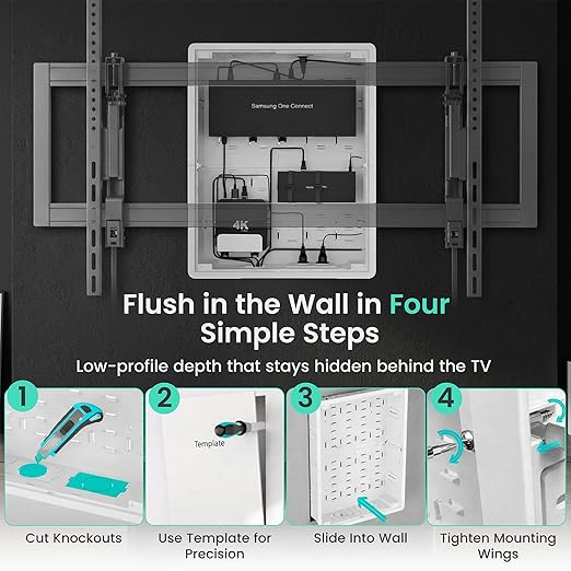 ynVISION.DESIGN 17" Recessed in-Wall Media Box for TV – Flush Wall AV Enclosure with Adjustable Shelf, Cable Straps & Vented Cover – Compatible with Apple TV, Roku & More - Pack of 3