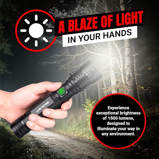 GearLight S2000 LED Rechargeable Flashlight High Lumens - Super Bright, Powerful, Mid-Size Tactical Flashlight for Outdoor Activity & Emergency Use