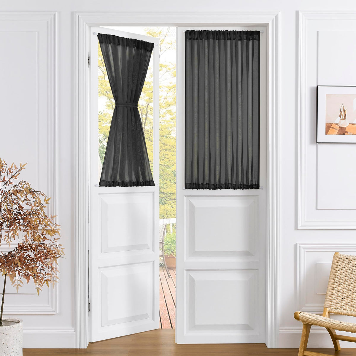 Small Sheer Door Curtain Closet Linen Textured Curtain Sheers Doorway Light Filtering Voile French Door Rod Pocket Curtains Patio Glass Doors