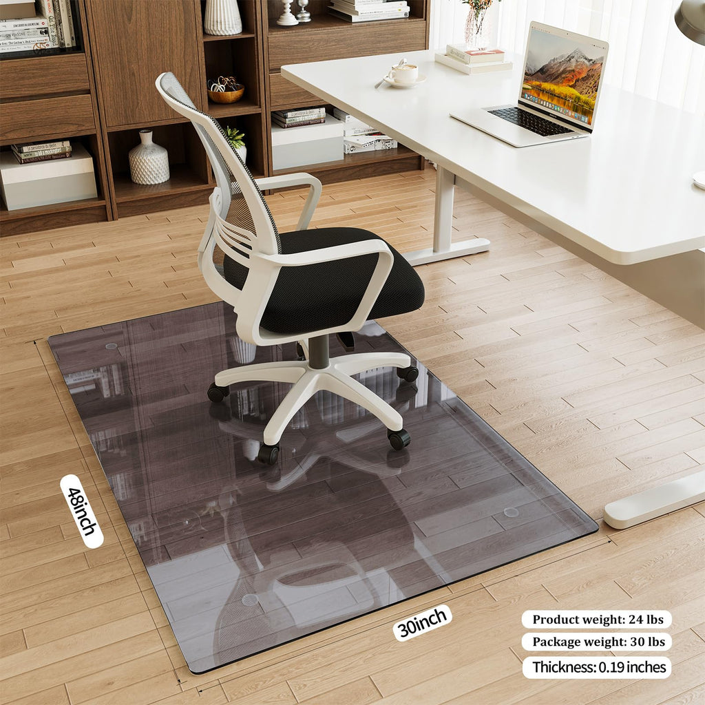 Tempered Glass] 30" x 48" Glass Office Chair Mat for Carpet