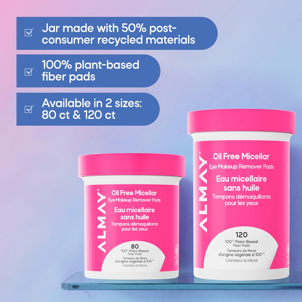 Oil Free Micellar Eye Makeup Remover Pads (80 Count)