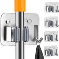 4 Pack Stainless Steel Heavy Duty Broom Holder Wall Mount with Hook (4 Count)