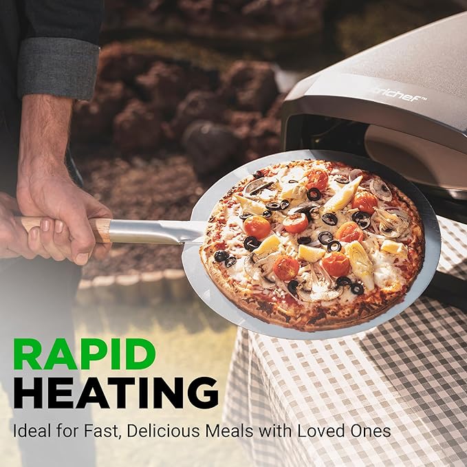 NutriChef Outdoor Pizza Oven with 360° Rotating Pizza Stone | Adjustable Heat Control Dial, Includes Pizza Peel, Stone & Regulator with Hose | Cooks 12" Pizza in 60 seconds | 25.2 x 16.1 x 14 IN