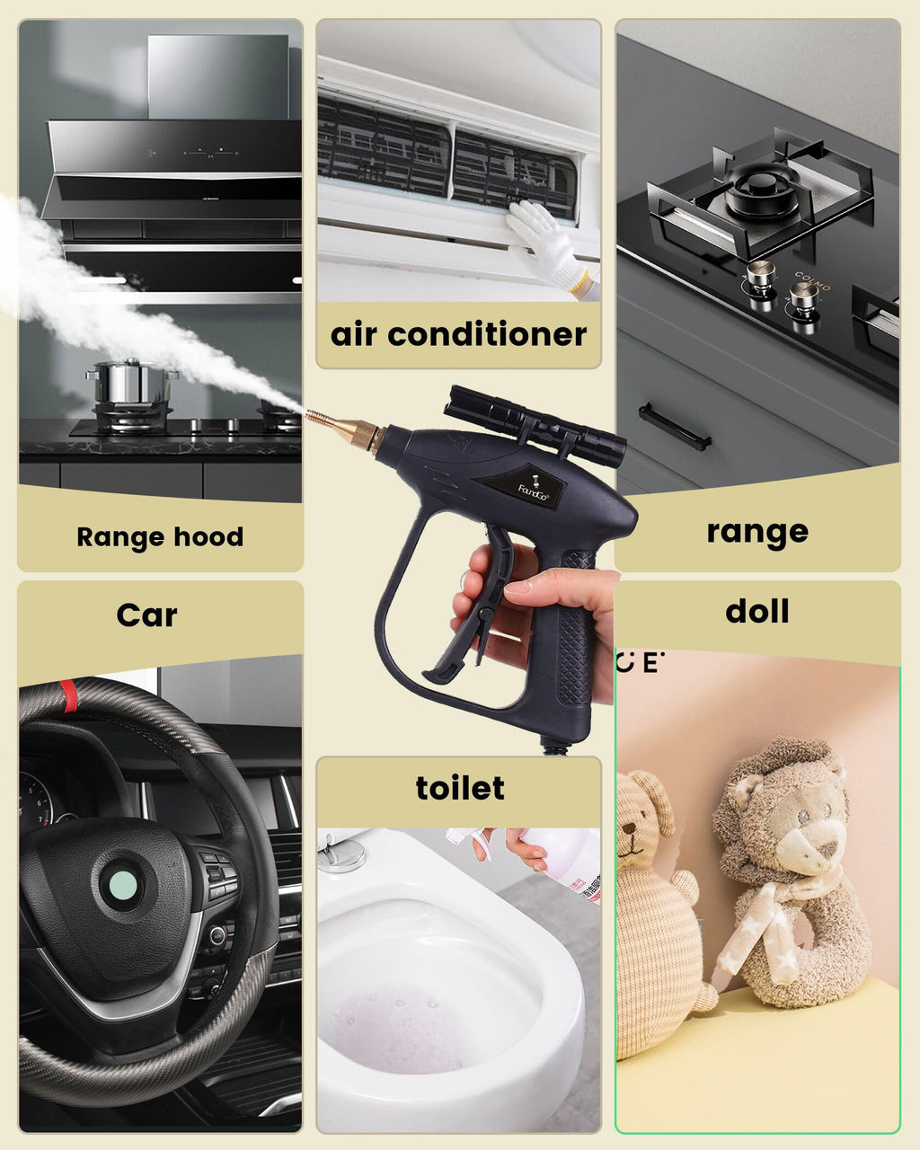 1700W Tankless Handheld Steam Cleaner with 7 Brushes 20s Heating to 239℉ Pressurized Portable Steam Cleaner
