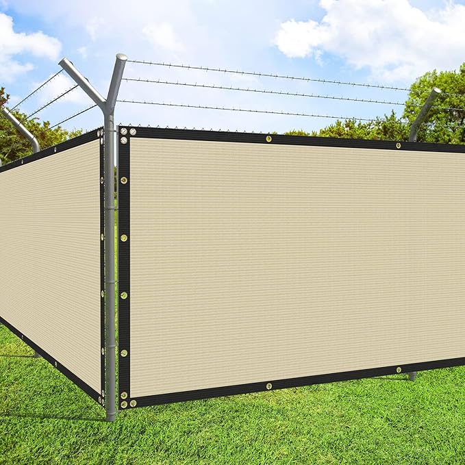 ECOOPTS 4'x5' Privacy Fence Screen Windscreen with Copper Grommets, Fit for Commercial Fence and Residential Garden Outdoor 90% UV Blockage, Cable Zip Ties Included (Beige)