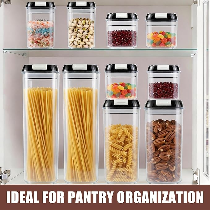5-Piece Airtight Food Storage Containers Set with Lids, BPA-Free Plastic Kitchen & Pantry Organization Canisters for Cereal, Pasta, Snacks, Flour, Sugar & Dry Foods
