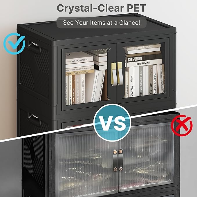 UAMFURI Stackable Storage Bins with Lids, Clear Doors, Large Storage Cabinet Foldable Collapsible Closet Organizers for Bedroom Dorm Office (2, Black, 120, Quarts)