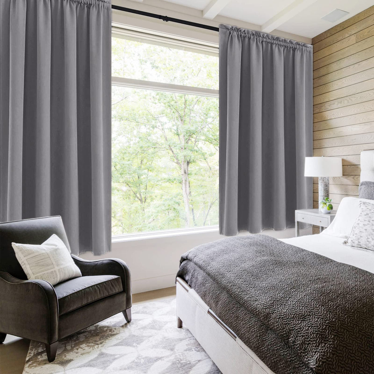 Blackout Curtains for Bedroom Living Room 52 x 45 Inch Long Grey (2 Count)