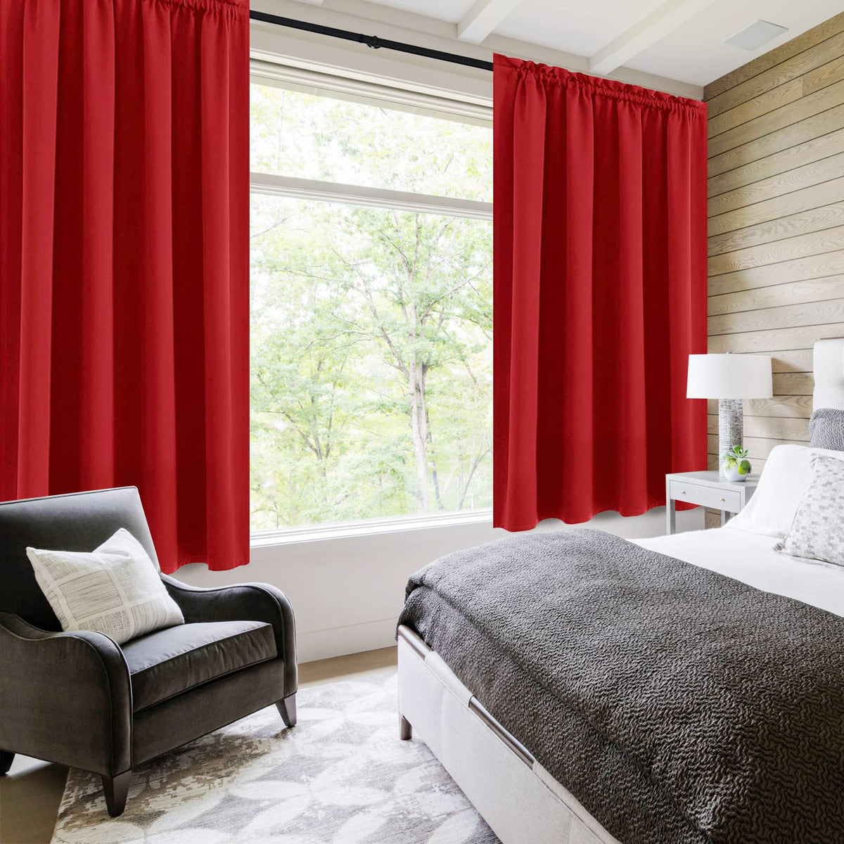 Blackout Curtains for Bedroom Living Room 52 x 63 Inch Long Red (2 Count)
