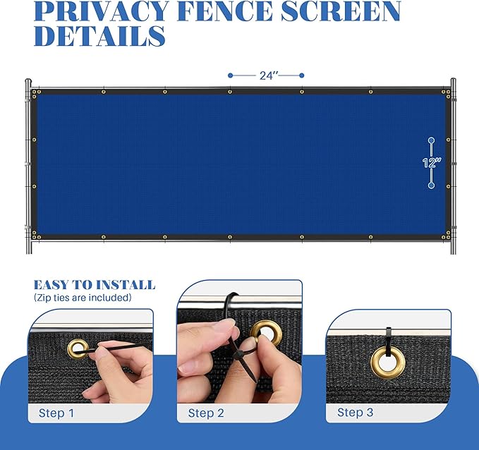 ECOOPTS 4'x255' Privacy Fence Screen Windscreen with Copper Grommets, Fit for Commercial Fence and Residential Garden Outdoor 90% UV Blockage, Cable Zip Ties Included (Blue)