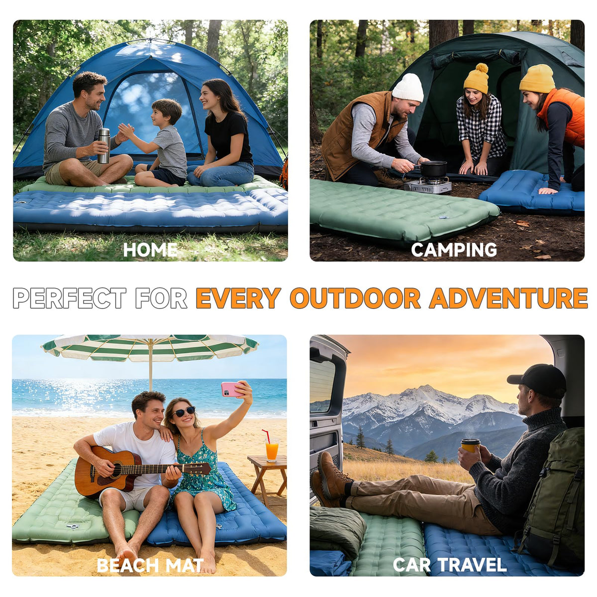 Aonhom Camping Sleeping Pad, 6" Extra Thick Sleeping Mat with Pillow Built-in Foot Pump, 32.7" Extra Wide Inflatable Sleeping Pads Compact for Camping Backpacking Hiking Traveling Tent (Blue)
