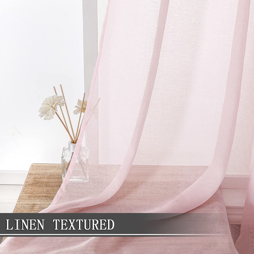 Sheer Curtain Linen Textured Bedroom Curtains Sheer Light Filtering Rod Pocket Voile Curtain for Living Room (2 Count)