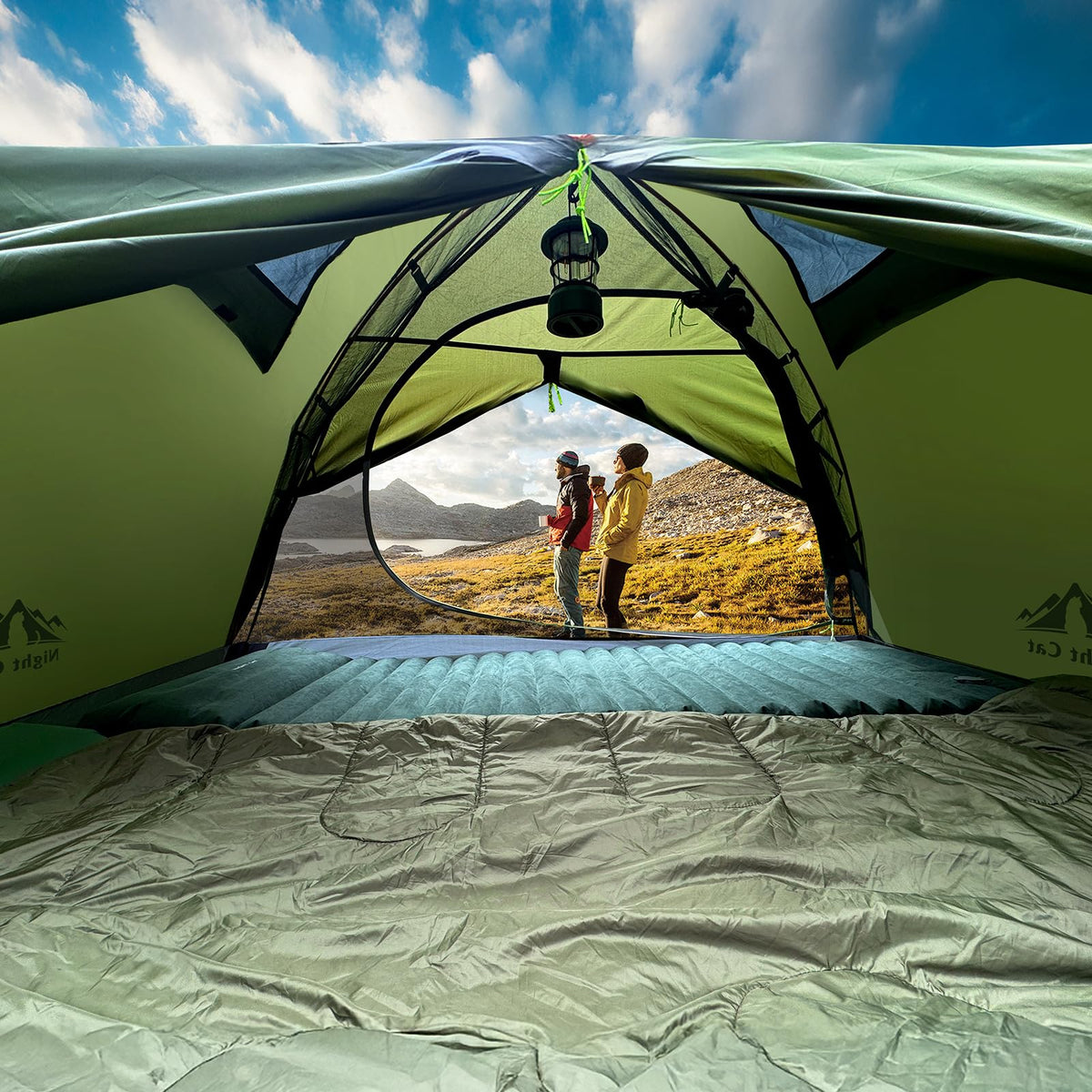 Night Cat 2-Persons Backpacking Tent: Waterproof Lightweight Camping Tent for Two People Hiking Outdoor Mountain with Aluminum Poles and Rainfly Army Green