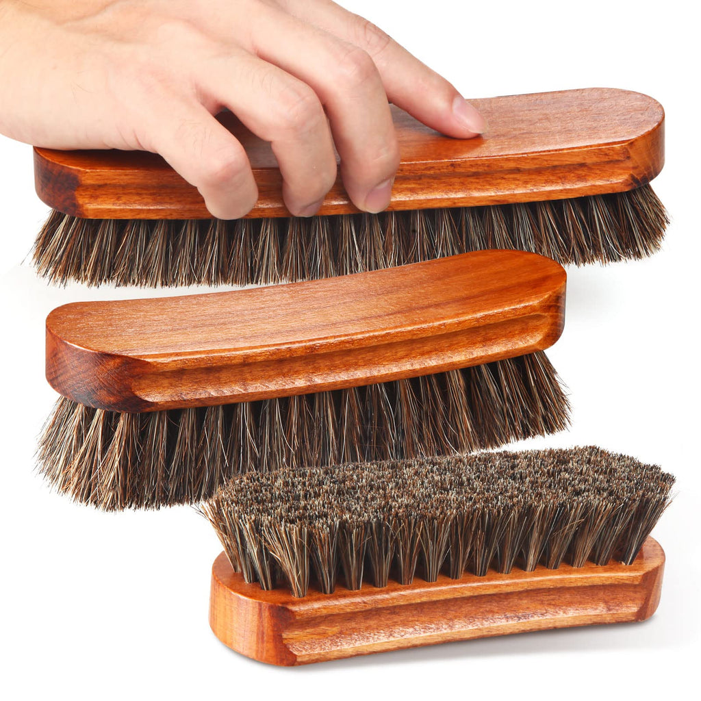 4 Pcs Horsehair Shine Shoes Brush Kit Polish Dauber Applicators Cleaning Leather Shoes Boots Care Brushes Suede Cleaner Brush with Microfiber Shoe Gloves (3 Count)