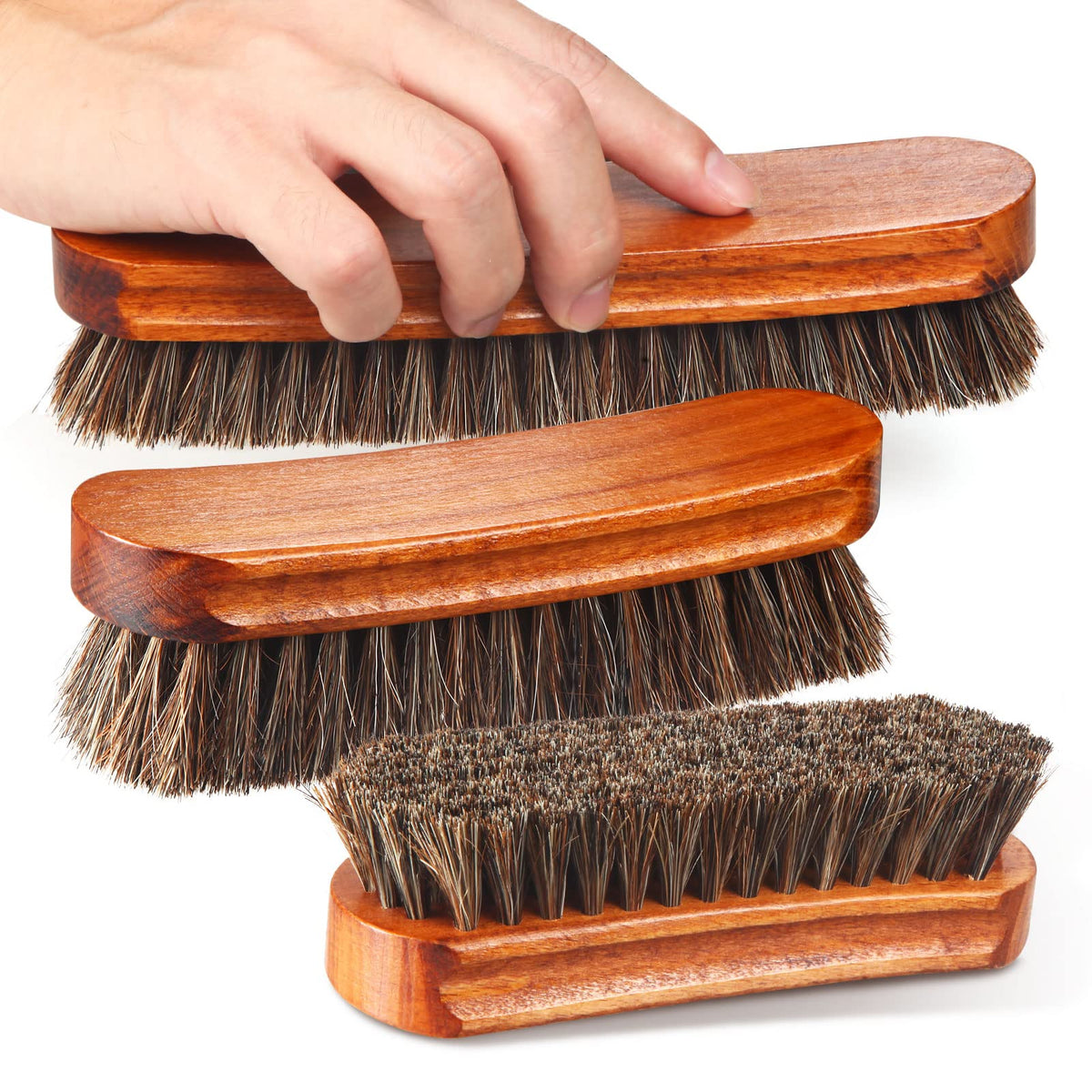 4 Pcs Horsehair Shine Shoes Brush Kit Polish Dauber Applicators Cleaning Leather Shoes Boots Care Brushes Suede Cleaner Brush with Microfiber Shoe Gloves (3 Count)