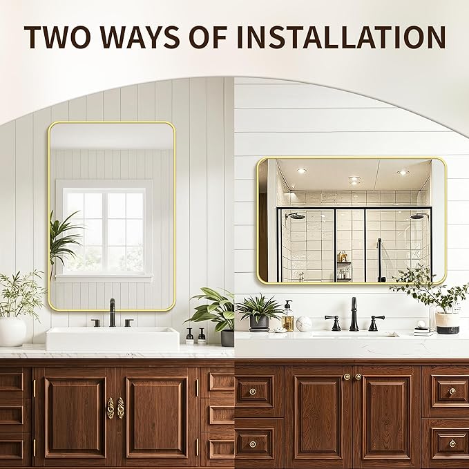 FICTOR Bathroom Mirror, 36"x24"Gold Framed Vanity Mirror for Wall, Shatterproof &Anti-Rust Bathroom Mirrors for Over Sink, Bedroom, Living Room, Entryway, Vertical/Horizontal Mount