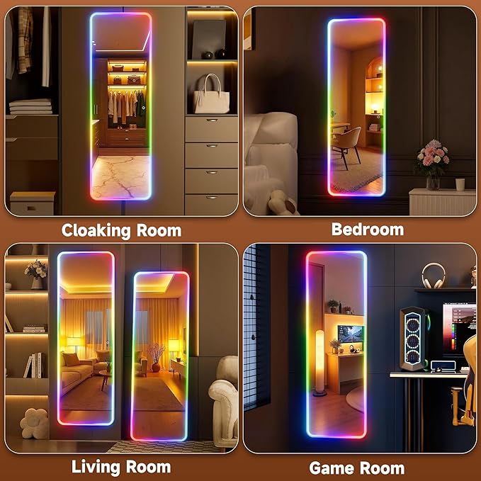 Hasipu 47"x15.7" LED RGB Door Mirror Full Length, Full Body Full Length Over The Door Mirror with Lights, Door Hanging & Wall Mounted Mirror for Bedroom, Living Room, Cloakroom