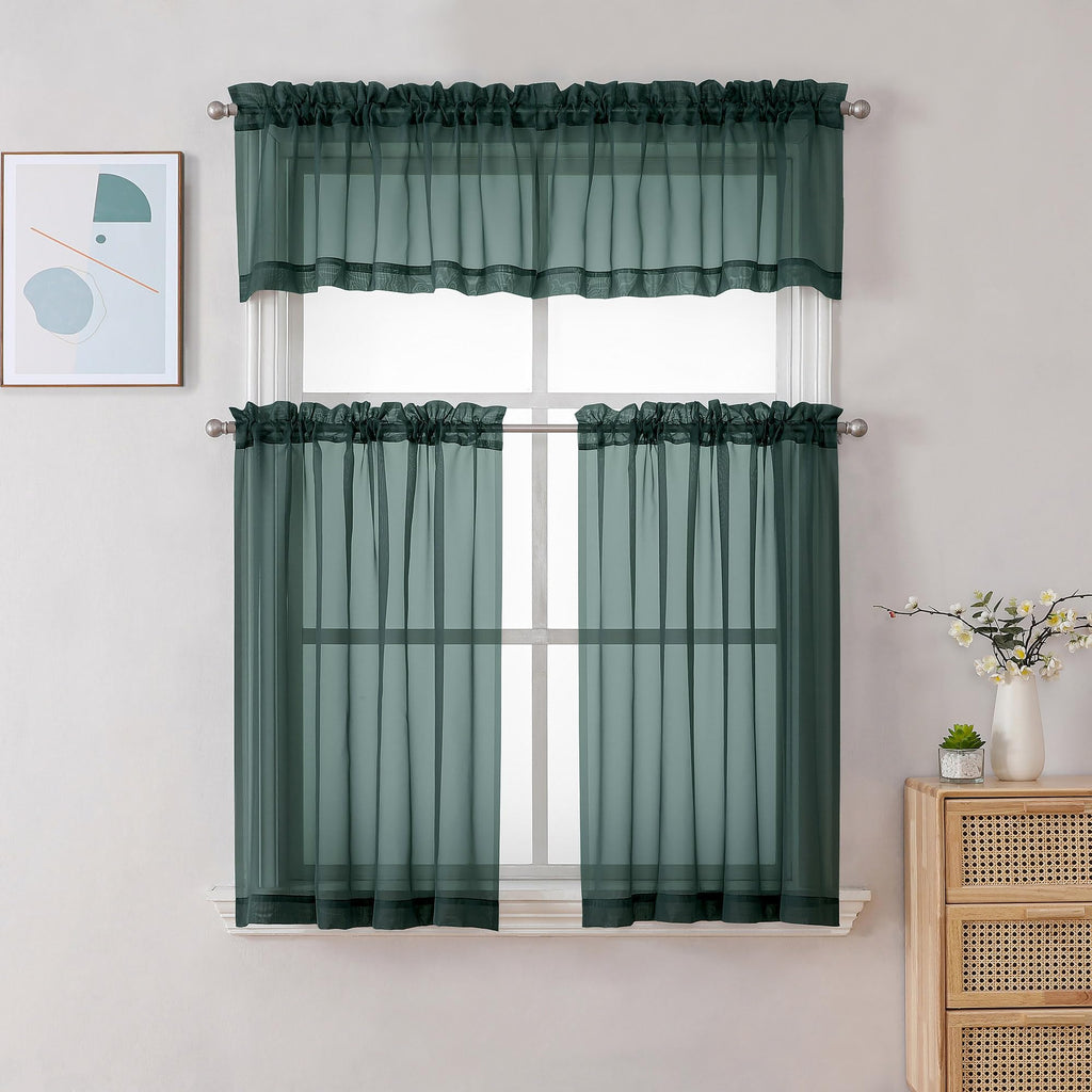 Sheer Hunter Green Kitchen Tier Curtains 24 Inch Length Set