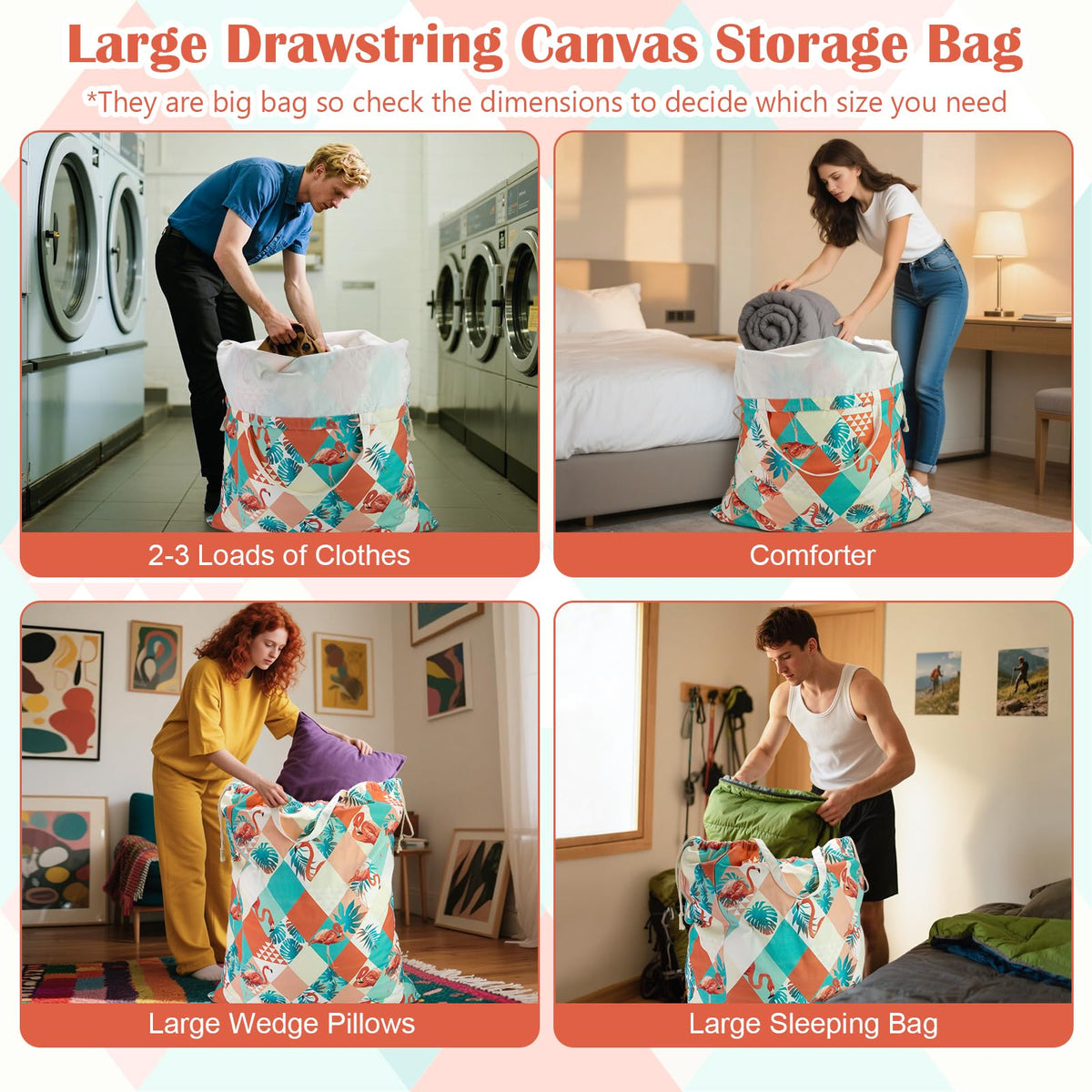 Canvas Laundry Bag with Handles & Drawstring 30"Wx35"H