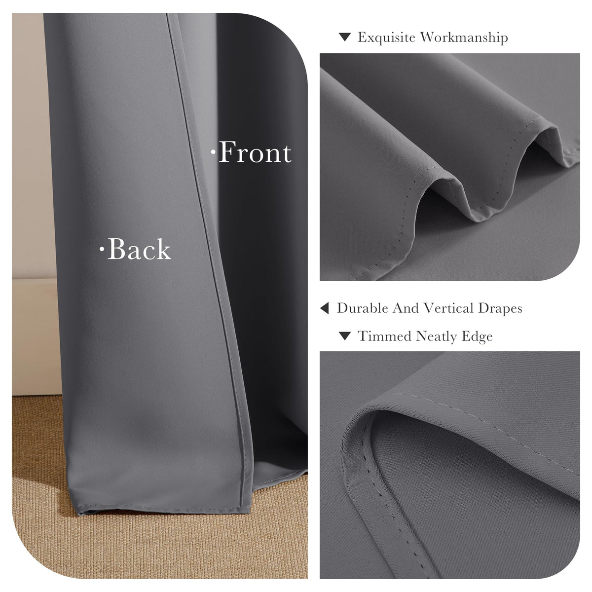 Gray Black Out Curtains 72 Inch Long 2 Panels (2 Count)