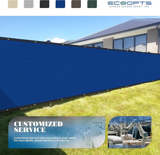 ECOOPTS 4'x179' Privacy Fence Screen Windscreen with Copper Grommets, Fit for Commercial Fence and Residential Garden Outdoor 90% UV Blockage, Cable Zip Ties Included (Blue)