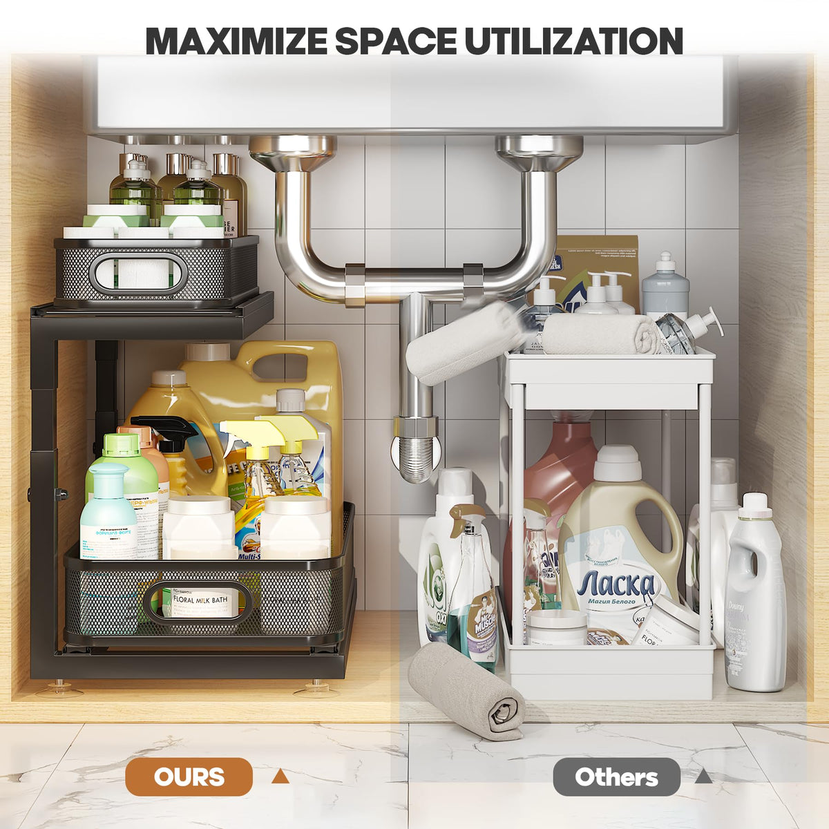 1 Pack Under Sink Storage Organizer with 2