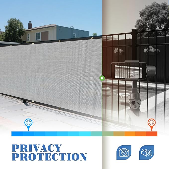 ECOOPTS 4'x230' Privacy Fence Screen Windscreen with Copper Grommets, Fit for Commercial Fence and Residential Garden Outdoor 90% UV Blockage, Cable Zip Ties Included (Gray)