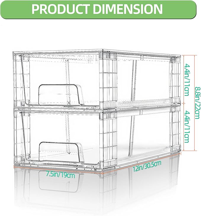 Small Stackable Clear Acrylic Storage Drawers(4 Pack) with Handles,Plastic Organizer Bins for Fridge Bathroom Kitchen Cabinet Pantry Coffee bar Undersink Office Closet Storage Bins