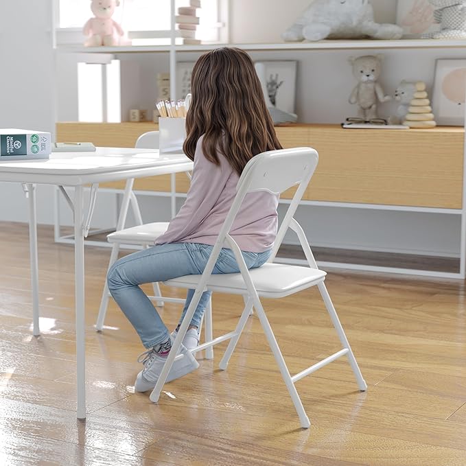 Flash Furniture Mindy Kids 5-Piece Folding Square Table and Chairs Set for Daycare and Classrooms, Children's Activity Table and Chairs Set, White