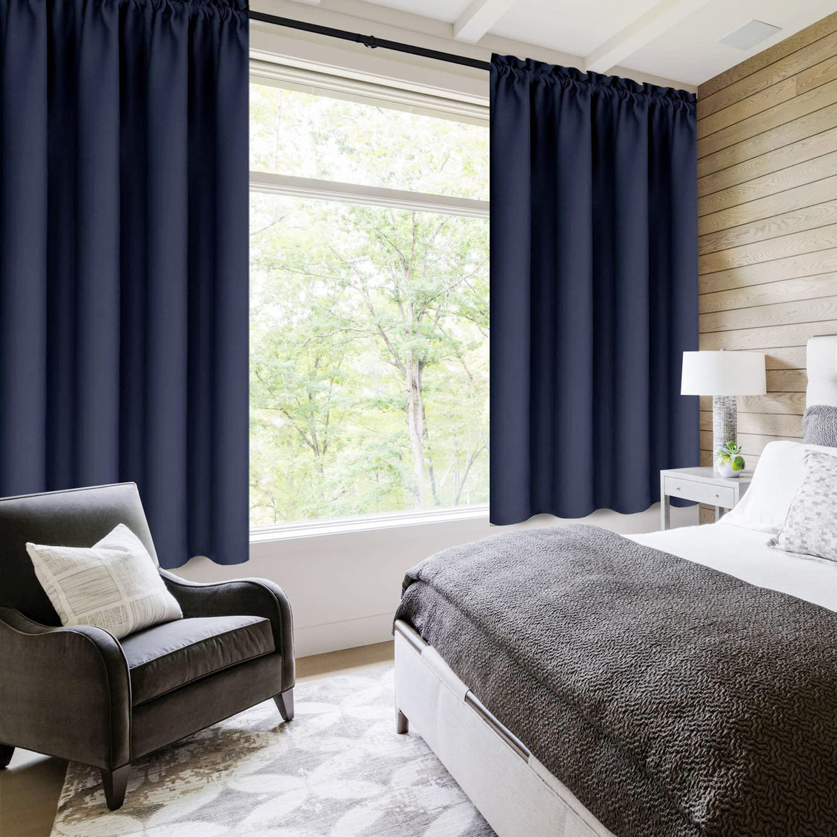 Blackout Curtains for Bedroom Living Room 42 x 45 Inch Long Navy (2 Count)