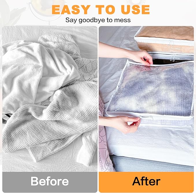 Clear Zippered Storage Bags Plastic Sweater Storage Bags with Zipper 6 Packs Clothing Organizer for Blankets Linen Sweater Bed Sheet Quilt Clothes Pillow (12 x 12 x 12 Inch, White)