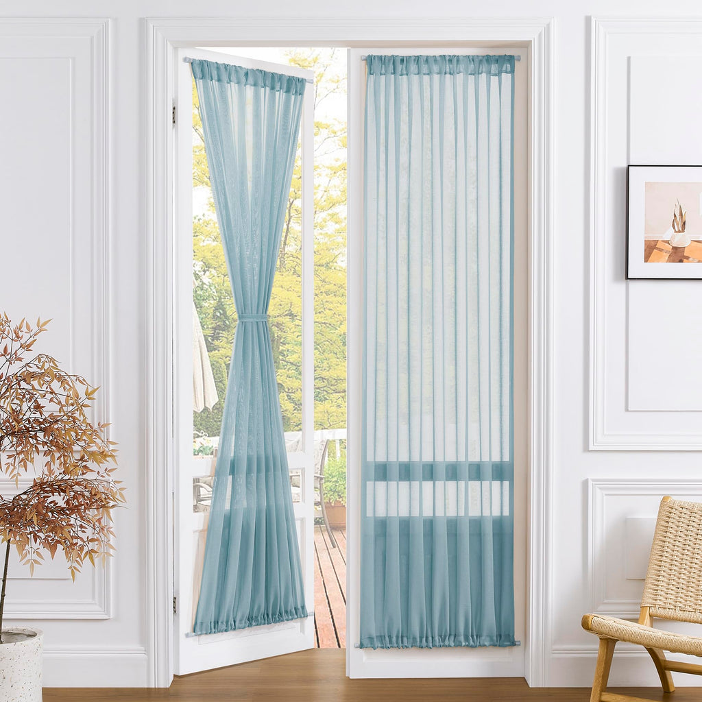 Sheer Door Curtain Closet Linen Textured Curtain Sheers Doorway Light Filtering Voile French Door Rod Pocket Curtains Patio Glass Doors