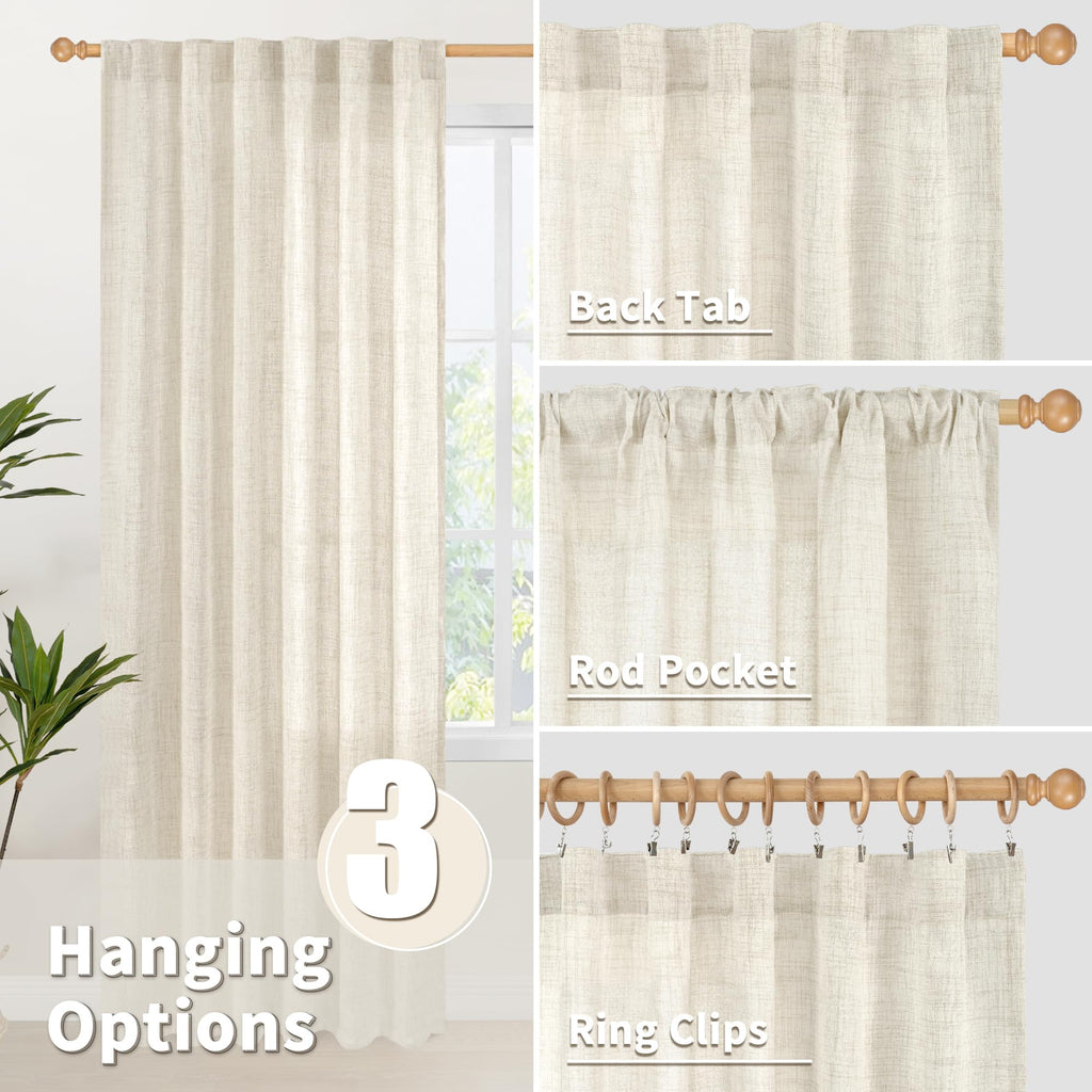 Linen Semi Sheer Curtains 45 Inch Length 2 Panels Set Rod Pocket (2 Count)