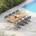 Grand patio 11-Piece Outdoor Dining Set, 10 Extra-Wide Folding Chairs & 1 Rectangle Expandable Table, Sling Mesh Patio Chairs with Wood Grain Table for Yard, Poolside, Deck, 8 Gray and 2 Apricot