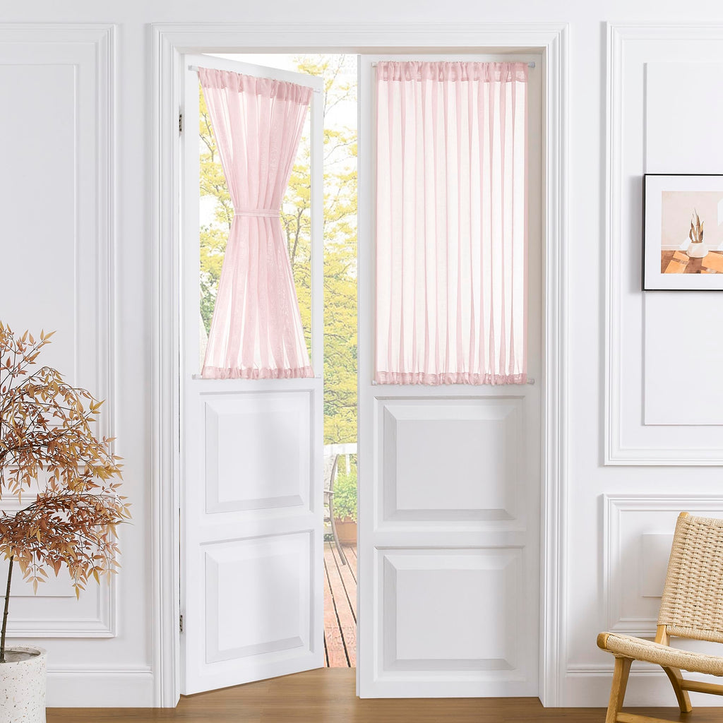 Short Sheer Door Curtains Closet Linen Textured Curtains Sheer Doorway Light Filtering Voile Patio Glass Door Rod Pocket Curtain French Doors