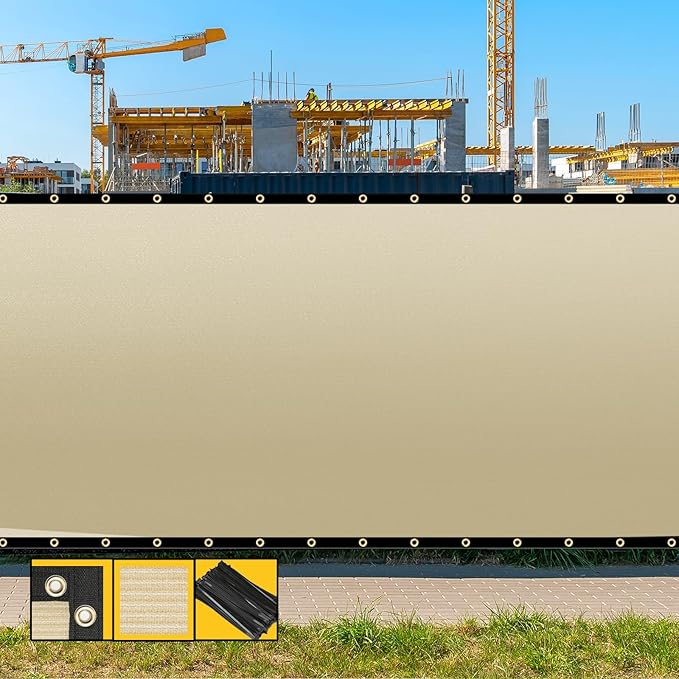 Customized 8' x 87' Beige Fence Privacy Screen,with Bindings & Grommets,Heavy Duty for Gardens,Backyard,Patio,Tennis Court,Pool,Construction Project, We Make Custom Sizes