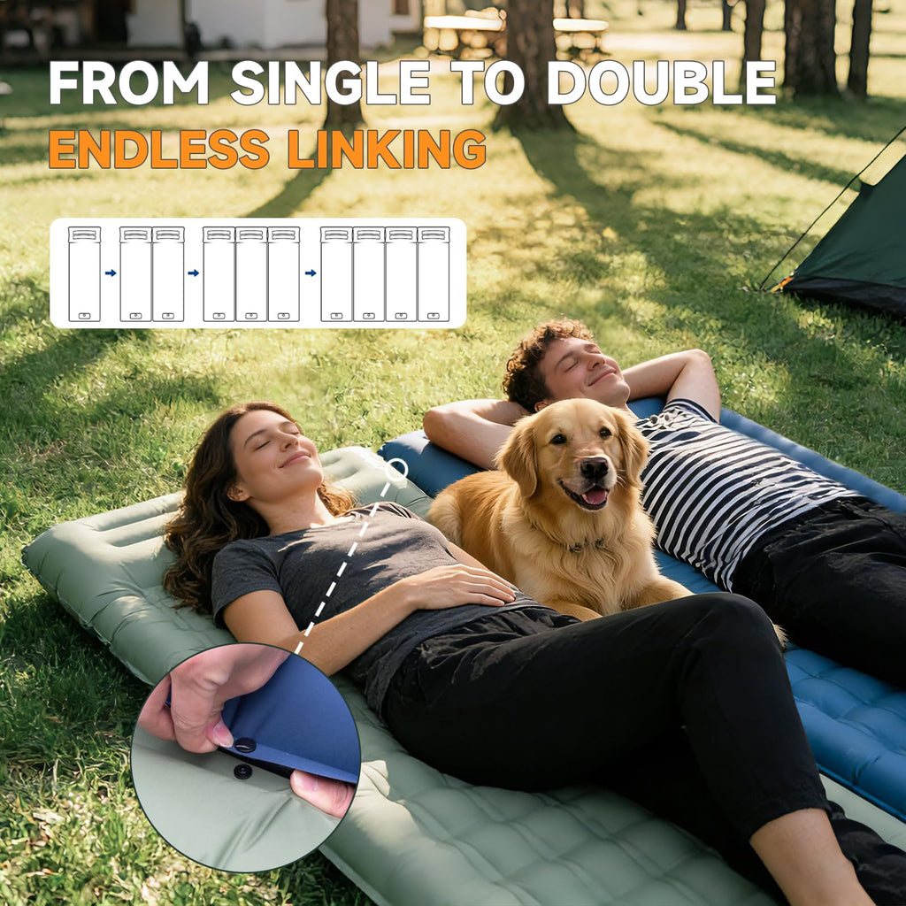 Aonhom Camping Sleeping Pad, 6" Extra Thick Sleeping Mat with Pillow Built-in Foot Pump, 32.7" Extra Wide Inflatable Sleeping Pads Compact for Camping Backpacking Hiking Traveling Tent (Blue)