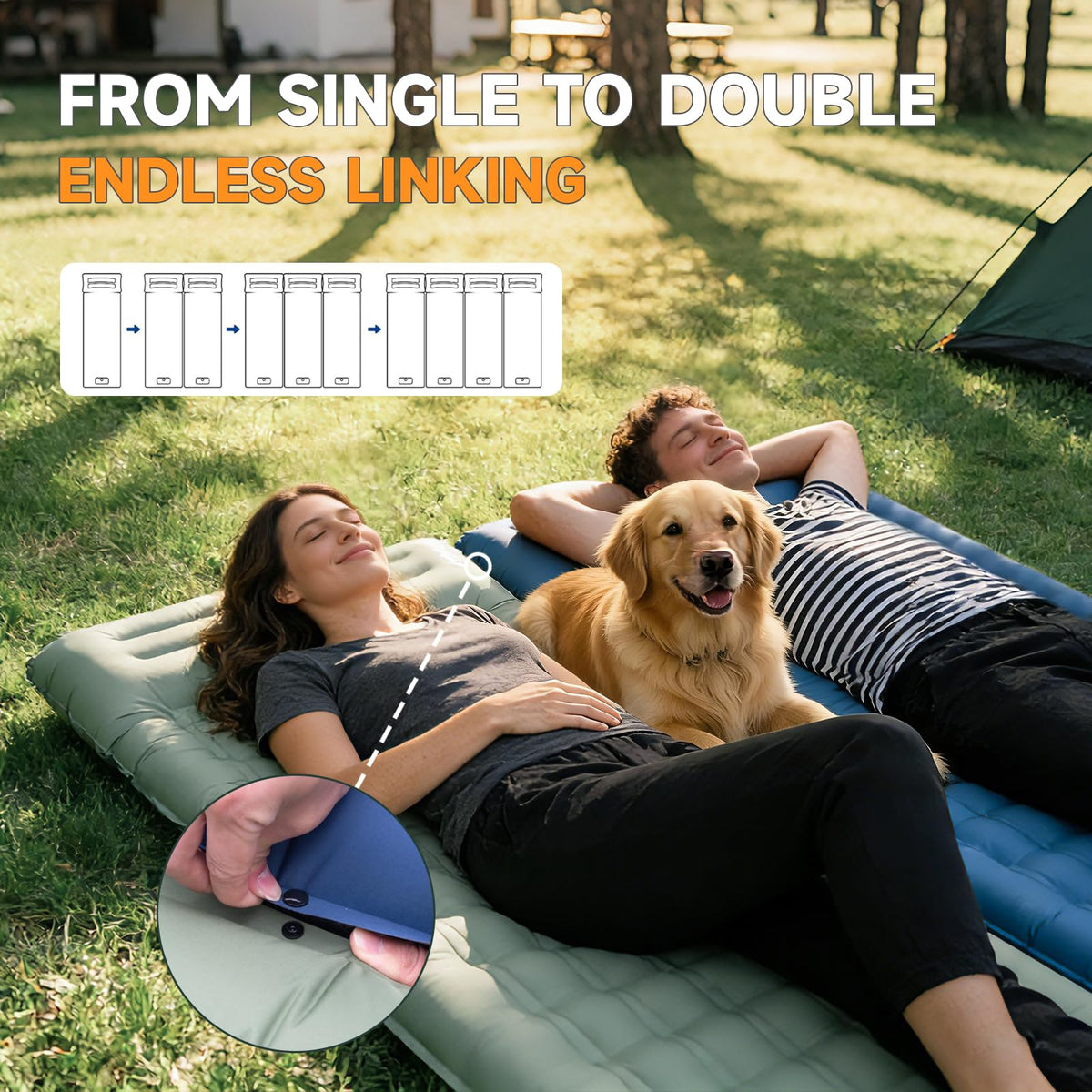 Aonhom Camping Sleeping Pad, 6" Extra Thick Sleeping Mat with Pillow Built-in Foot Pump, 32.7" Extra Wide Inflatable Sleeping Pads Compact for Camping Backpacking Hiking Traveling Tent (Blue)