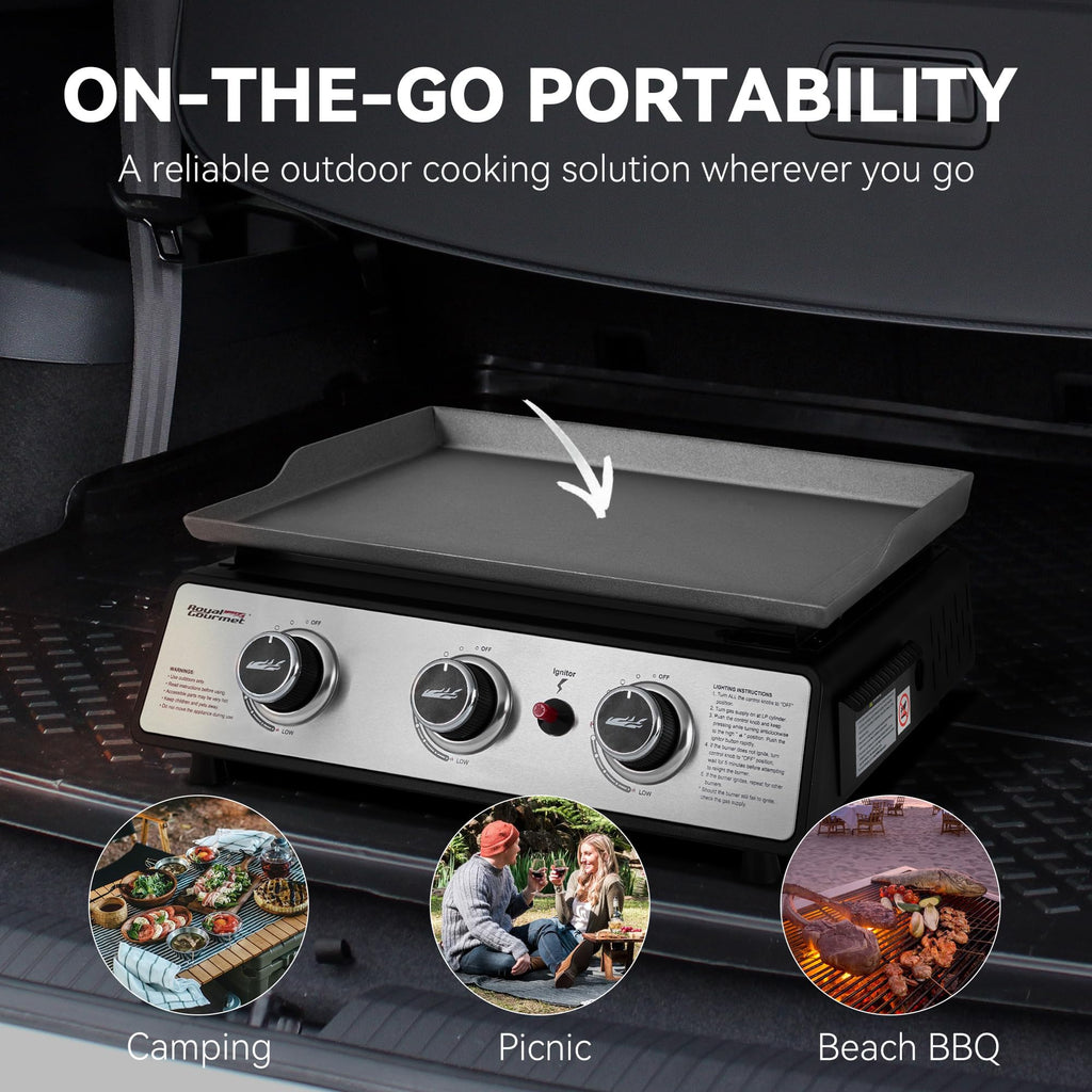Royal Gourmet PD1301S Portable 3-Burner Tabletop Gas Griddle